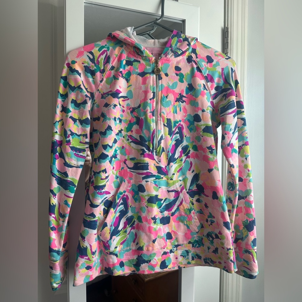 Lilly Pulitzer Pink Multi Half-Zip Hoodie Size XXS Perfect For Summer Layering - Picture 4 of 7